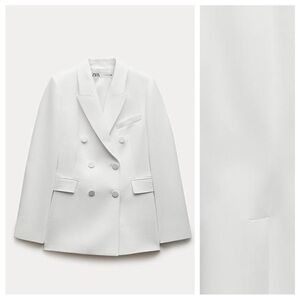 NWT Zara ZW Collection Ecru Viscose Tailored Fitted Blazer. Size S
